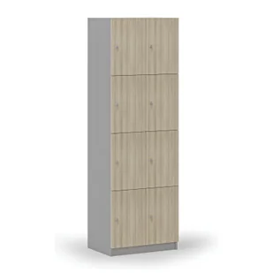 Drewniana szafka skrytkowa, 8 schowków, zamek cylindryczny, szary/dąb naturalny - Szafki biurowe - miniaturka - grafika 1