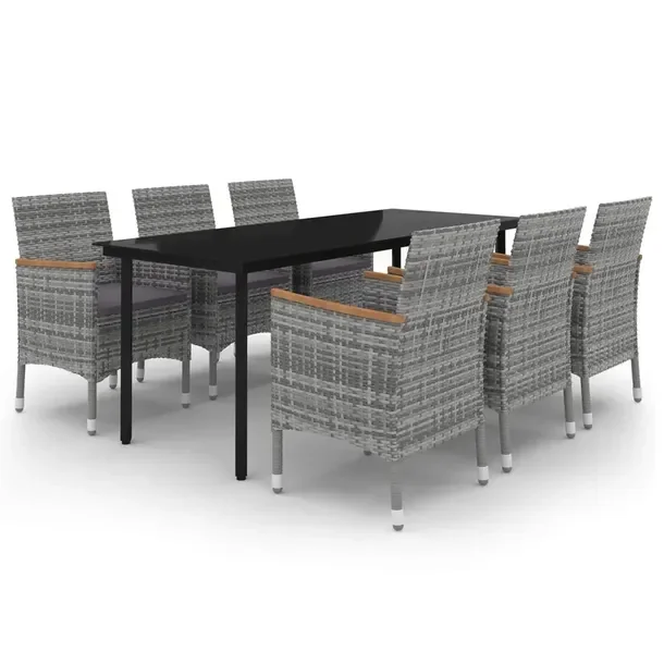 Zestaw mebli ogrodowych: stół 200x100x74cm, 6 krzeseł, szary rattan, cza