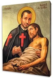 Ikona złocona Święty Kamil de Lellis - Ikony i obrazy sakralne - miniaturka - grafika 1