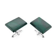 Spinki do mankietów i krawatów - Srebrne spinki do mankietów Malachit prostokątny (S878) - miniaturka - grafika 1