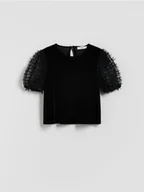 Bluzki dla dziewczynek - Reserved - Aksamitna bluzka - czarny - miniaturka - grafika 1