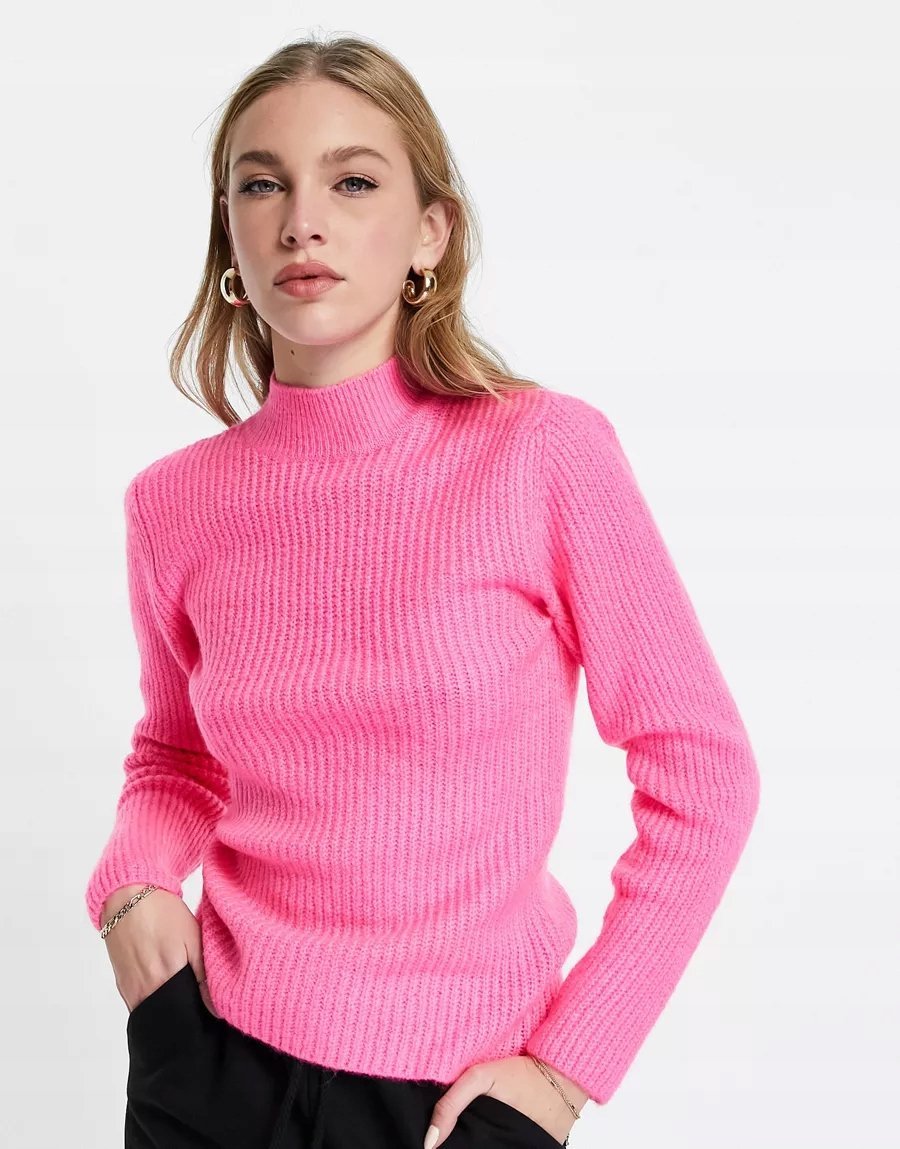 Sweter Damski Półgolf Różowy Wycięcie 32 Rnd