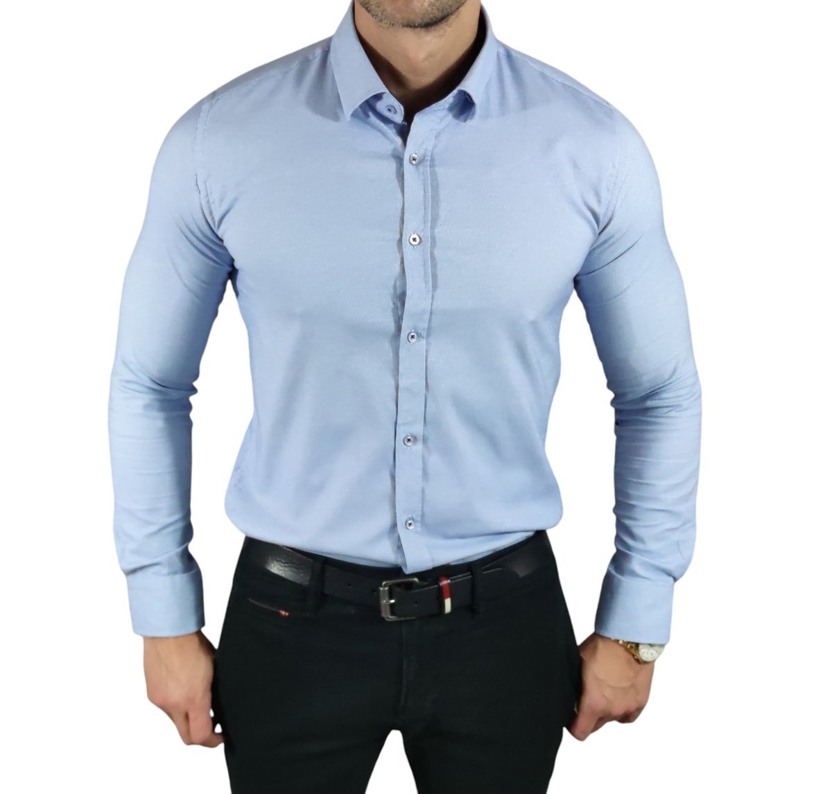 Koszula casualowa slim fit klasyczna oxford struktura błękitna EGO03 XL