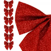 Bombki - Kokardki na choinkę 6 szt. brokatowe ozdoby świąteczne zawieszki czerwone - miniaturka - grafika 1