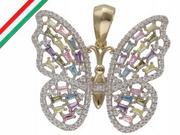 Wisiorki - ﻿Złota przywieszka 585 motyl kolorowe skrzydła - miniaturka - grafika 1