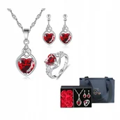 Zestawy biżuterii dla kobiet - Komplet Biżuterii Rubinowe Serce Białe Złoto Eleganckie Pudełko Prezentowe - miniaturka - grafika 1