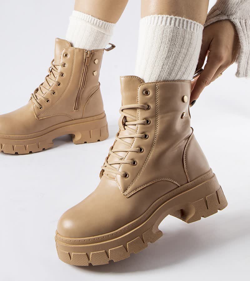 Beżowe workery na grubszej podeszwie Melicucca-36