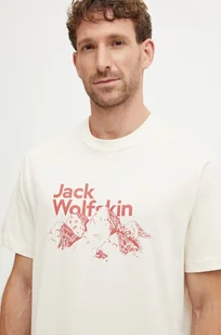 Jack Wolfskin t-shirt bawełniany Bergblick męski kolor beżowy z nadrukiem A60070 - Koszulki męskie - miniaturka - grafika 1
