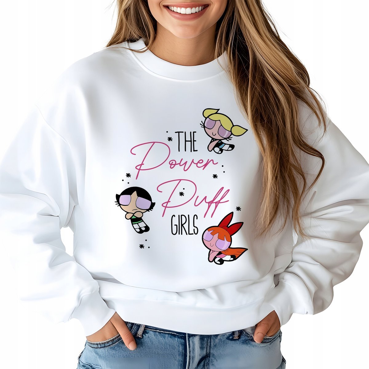 Bluza Damska Dresowa Biała POWER PUFF Kreskówka ATOMÓWKI Wzory Rozmiar S