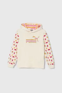 Bluzy dla dziewczynek - Puma bluza dziecięca ESS+ SUMMER CAMP TR kolor beżowy z kapturem wzorzysta - grafika 1