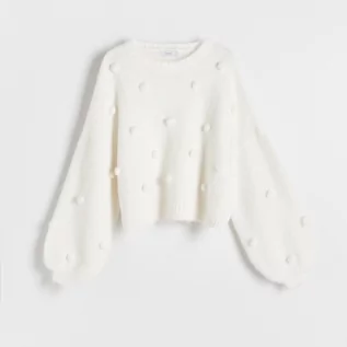 Swetry damskie - Reserved - Sweter z ozdobną aplikacją - Kremowy - grafika 1