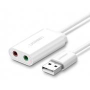 Adaptery i przejściówki - Ugreen Ugreen zewnętrzna karta dźwiękowa muzyczna adapter USB - 3,5 mm mini jack 15 cm biały (US205 30143) - Biały US205 30143 - miniaturka - grafika 1