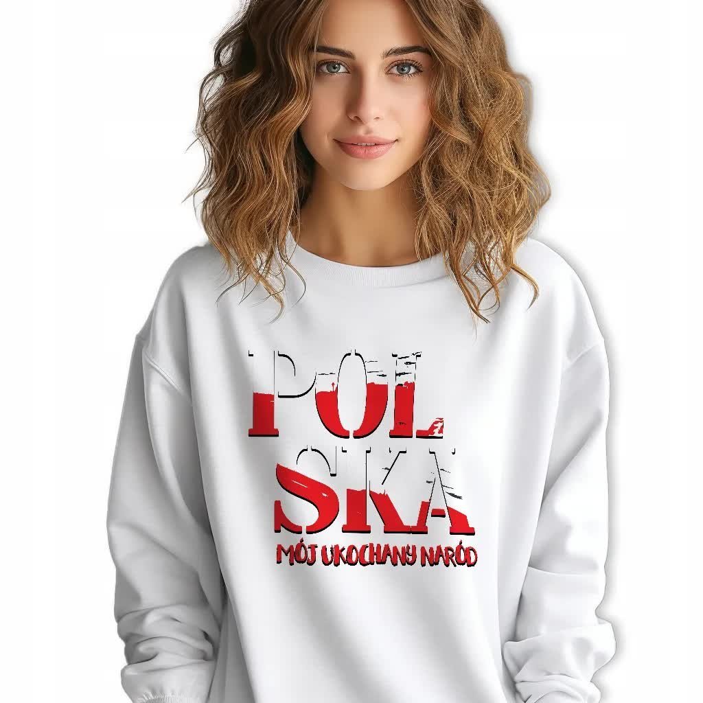 Bluza Dresowa Damska Biała POLSKA UKOCHANY NARÓD Patriotyzm Polska Wzory M