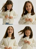 Swetry dla dziewczynek - Reserved - Ażurowy kardigan - złamana biel - miniaturka - grafika 1