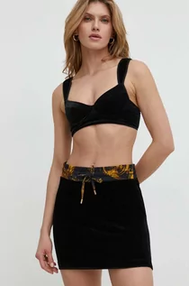 Spódnice - Versace Jeans Couture spódnica welurowa kolor czarny mini prosta - grafika 1