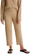 Spodnie damskie - NA-KD Damskie spodnie z dzianiny proste, Ciemnobeżowy, L - miniaturka - grafika 1