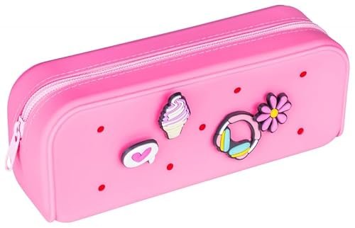 gimboo Silikonowe etui/z 4 przypinkami/piórnikiem/etui na długopisy/20 x 6 x 7,5 cm/różowe/dla dzieci, chłopców, dziewczynek