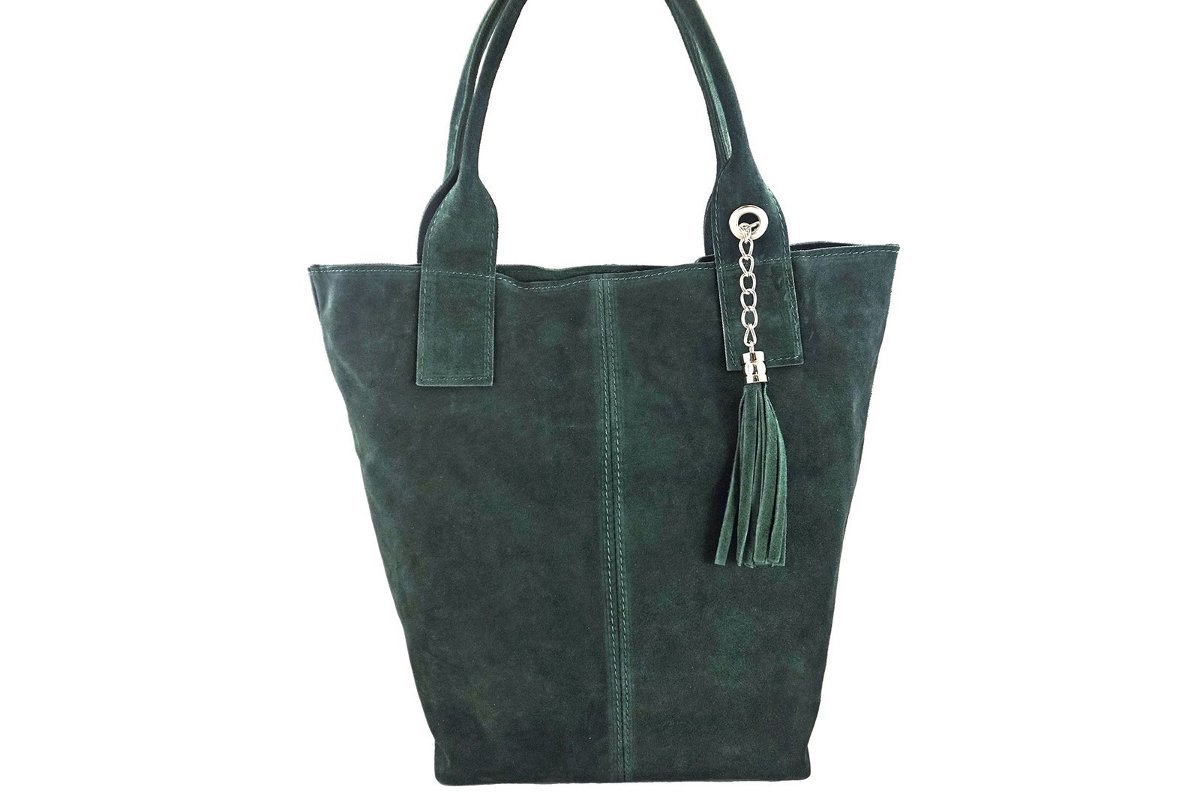 Shopper bag - torebka damska zamszowa - Zielona ciemna - Zielony ciemny