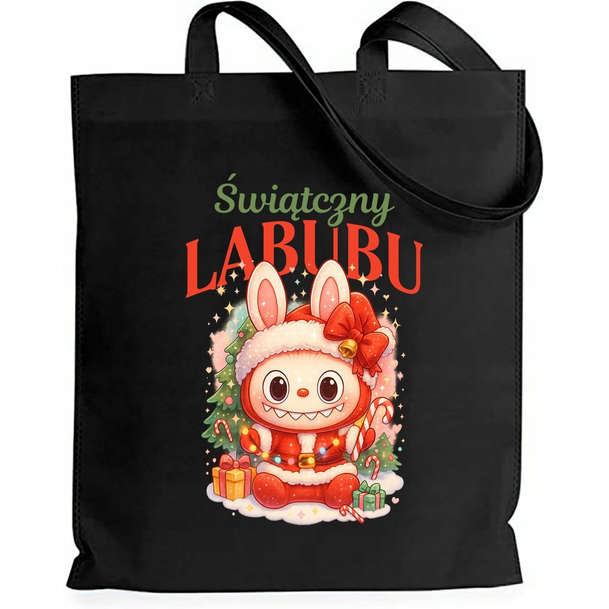Torba EKO Czarna Shopper ŚWIĄTECZNY POTWOREK Prezent Święta Mikołajki Wzory