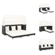 Sofy i kanapy - vidaXL Rozkładana sofa 3-osobowa z dachem z rattanu w kolorze czarnym - Sofy ogrodowe - miniaturka - grafika 1