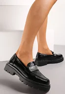 Mokasyny damskie - Czarne Mokasyny z Paskiem w Cyrkonie i Wkładką ze Skóry Naturalnej Gandes - miniaturka - grafika 1