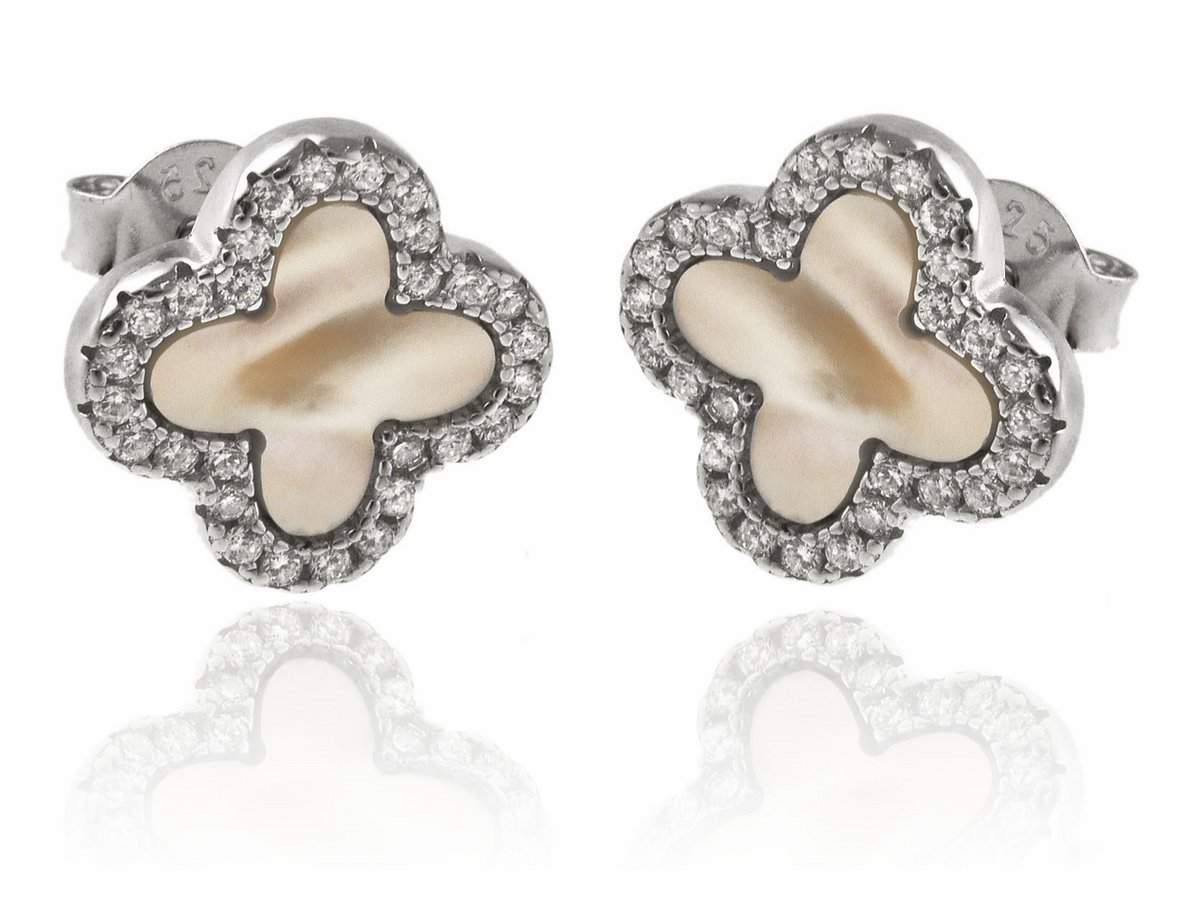 Kolczyki srebrne Koniczynka z masą perłową k3684-3