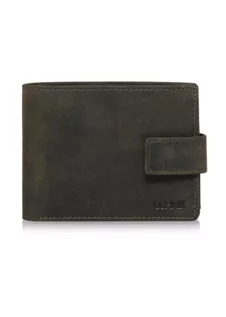 Portfele - Mały khaki skórzany portfel męski - grafika 1