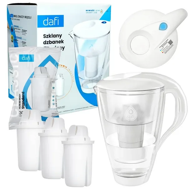 Szklany dzbanek filtrujący Dafi Crystal 2l z licznikiem LED + 4x Wkład