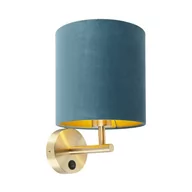 Lampy ścienne - QAZQA Kinkiet vintage złoty z włącznikiem klosz welurowy niebieski - Matt - miniaturka - grafika 1