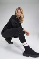 Dresy damskie - WELUROWE spodnie damskie DRESOWE WYGODNE GŁADKIE czarne XL - miniaturka - grafika 1