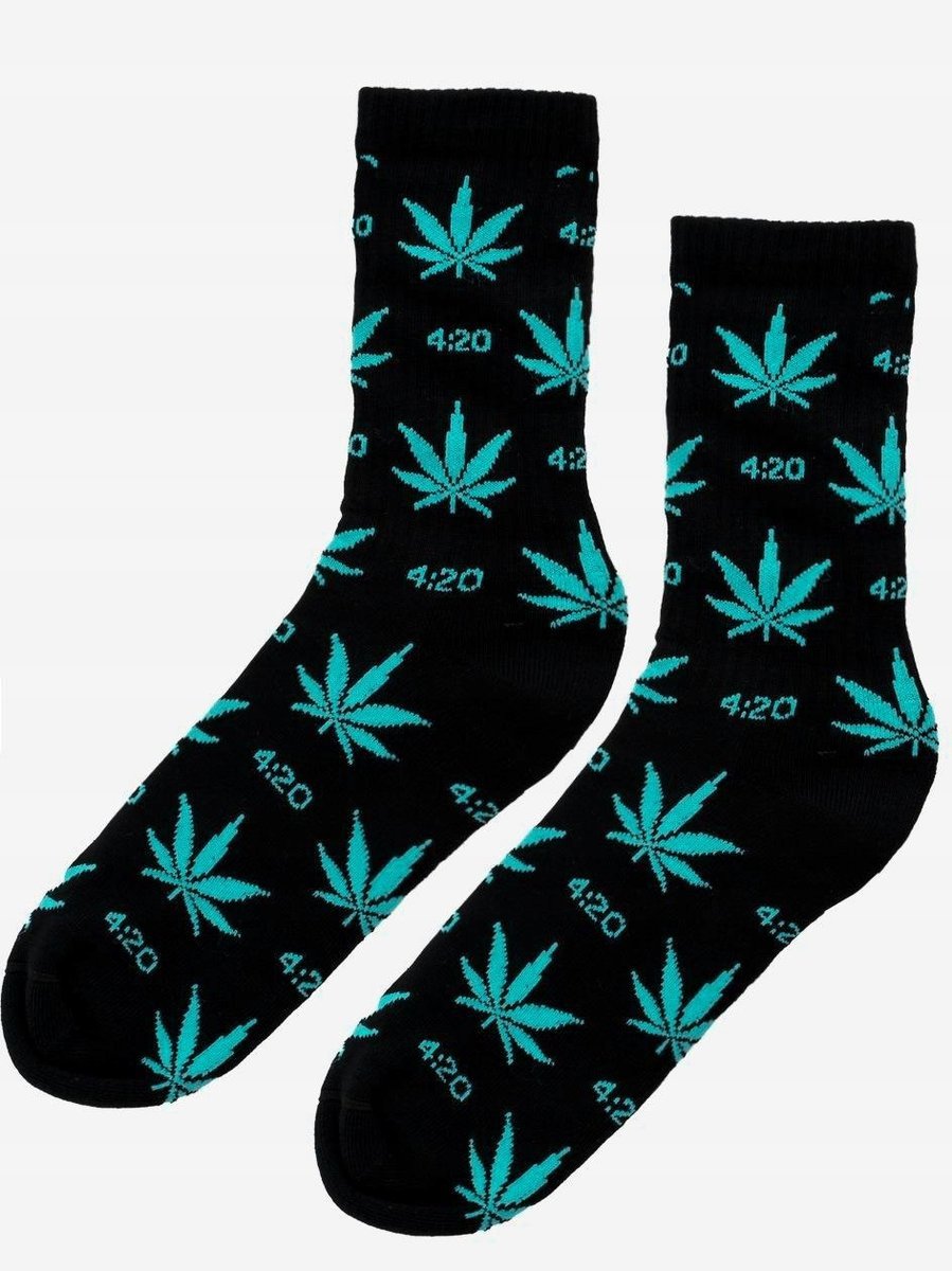 Skarpetki Długie Wysokie Męskie Polskie Kush 4:20 Liście Czarne 41-46