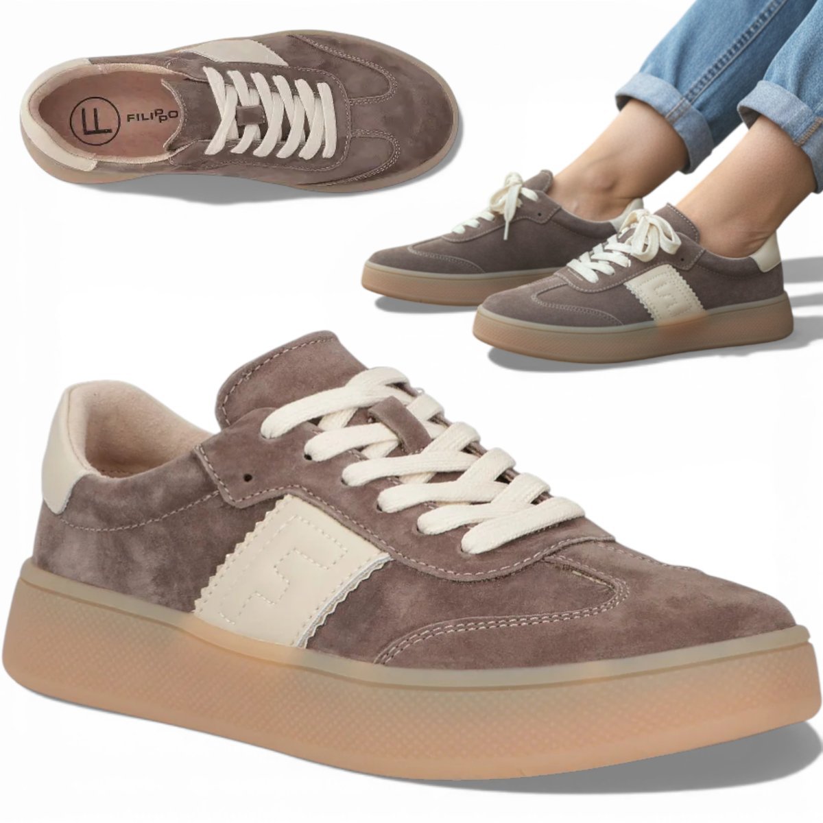 Sneakersy Damskie SKÓRZANE FILIPPO Wygodne Półbuty Brązowe na Platformie 38