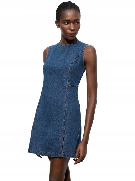 SHEIN JEANSOWA SUKIENKA ROZKLOSZOWANA Z PASKIEM BEZ RĘKAWÓW 36 1HA