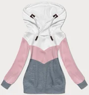 Bluzy damskie - Trójkolorowa gruba bluza damska biały-róż-szary (2303) - 6&8 Fashion - miniaturka - grafika 1