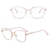 Okulary korekcyjne, oprawki, szkła - Damskie okulary Kocie Oczy zerówki do komputera BLUE LIGHT z fleksami 25145G Złoty/Perłowy - miniaturka - grafika 1