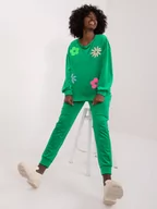 Komplety damskie - Komplet welurowy zielony casual bluza i spodnie dekolt okrągły rękaw długi nogawka ze ściągaczem - miniaturka - grafika 1