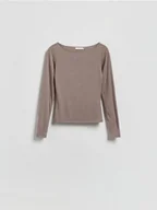 Koszulki i topy damskie - Reserved - Longsleeve z wiskozą - beżowy - miniaturka - grafika 1