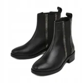 Botki damskie - Pepe Jeans Czarne Botki Za Kostkę ze Skóry Naturalnej 37 Awe - miniaturka - grafika 1