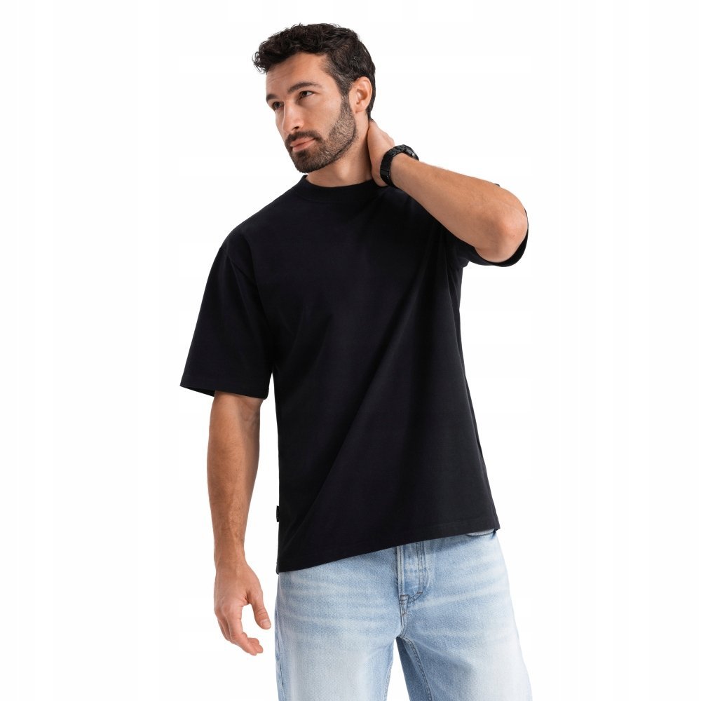 Czarny męski t-shirt bawełniany luźny wygodny Ombre OM-TSBC-0234 V1 r. XL