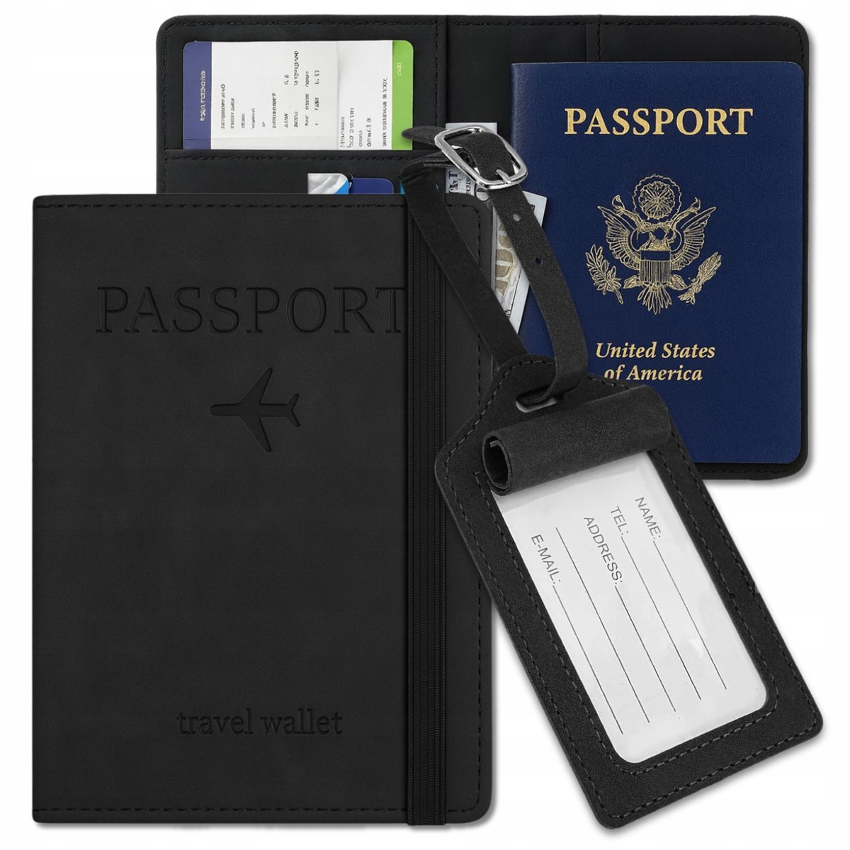 Podróżne etui na dokumenty paszport z zawieszką portfel zestaw eko skóra