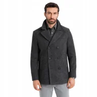 Płaszcze męskie - Krótki dwurzędowy męski płaszcz wełna grafitowy V1 OM-COWC-0115 M - miniaturka - grafika 1