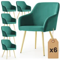 Krzesła - 6x Welurowe krzesło tapicerowane gładkie Butelkowa Zieleń ESTELLE Złote nogi - miniaturka - grafika 1