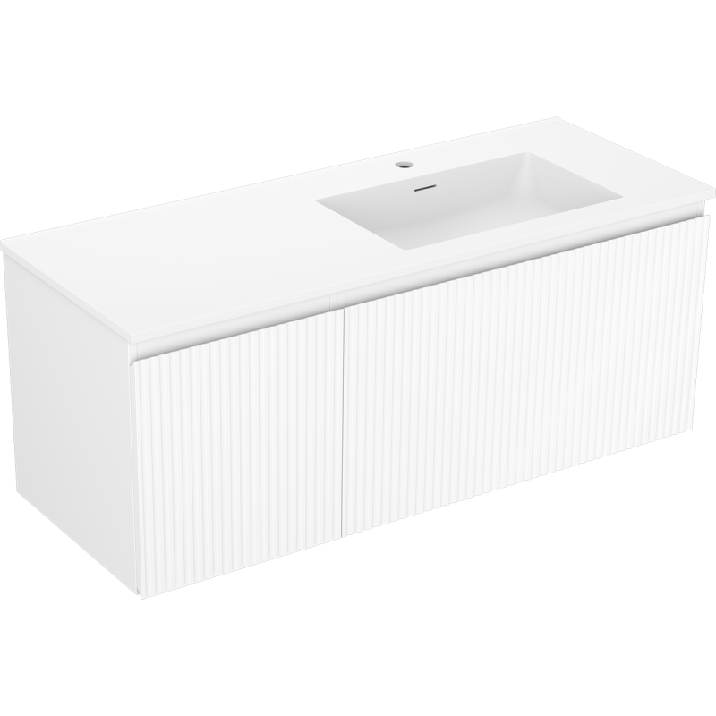 Mexen Rivel szafka łazienkowa 120 cm z umywalką Otis prawą, 1S, 1D, ryflowana, biała mat - 91A23-12047-3-BBFF01-W18P01