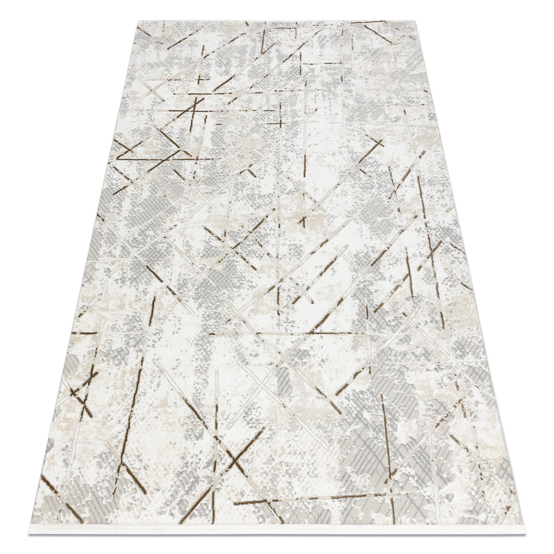 Dywan DUKE 51393 krem / złoty - Geometryczny, vintage strukturalny, bardzo miękki, frędzle beżowy 180x270 cm