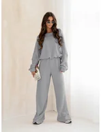 Komplety damskie - Komplet dzianinowy z szerokimi spodniami MILENA - szary - miniaturka - grafika 1