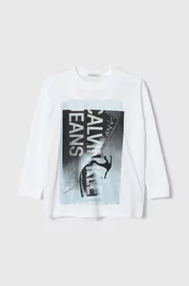 Bluzki dla chłopców - Calvin Klein Jeans longsleeve bawełniany dziecięcy kolor biały z nadrukiem - grafika 1
