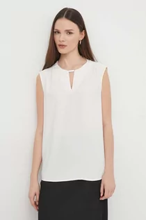 Bluzki damskie - Calvin Klein bluzka damska kolor beżowy gładka - grafika 1