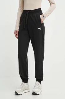 Spodnie damskie - Puma spodnie dresowe bawełniane HER kolor czarny gładkie 677889 - grafika 1