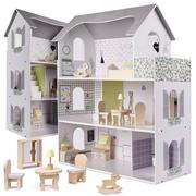 Domki dla lalek - Duży Drewniany Domek Dla Lalek Meble Kuchnia Salon - miniaturka - grafika 1