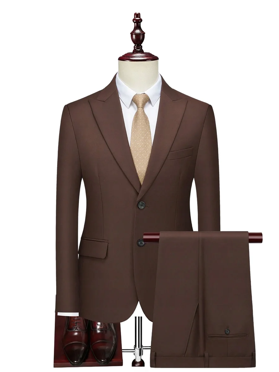 SHEIN GARNITUR MĘSKI BRĄZOWY JEDNORZĘDOWY ELEGANCKI XL 1MA